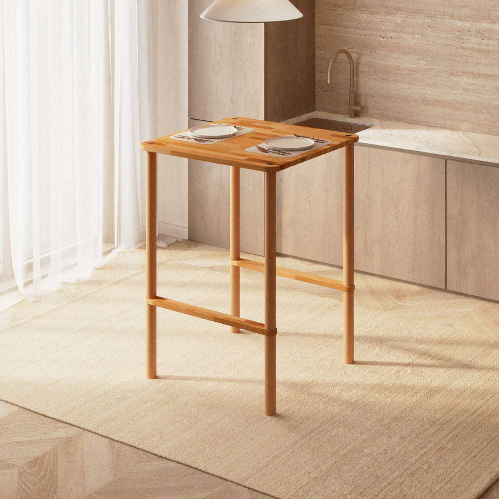 Gisa Bar Masası, %100 masif kayın, doğal ahşap dokusu, ev ortamında kullanım görünümü