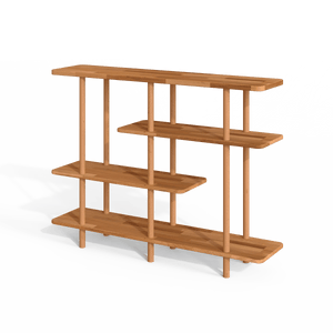 Goria 4 Raflı Kitaplık 120 x 28 cm, %100 masif kayın, beyaz zeminde üç çeyrek açıdan çekim