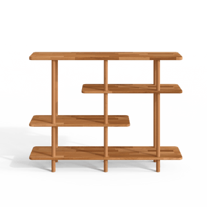 Goria 4 Raflı Kitaplık 120 x 28 cm, %100 masif kayın, düz beyaz zeminde önden stüdyo çekimi