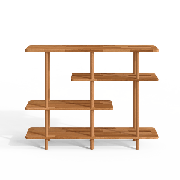 Goria 4 Raflı Kitaplık 120 x 28 cm, %100 masif kayın, düz beyaz zeminde önden stüdyo çekimi