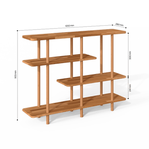 Goria 4 Raflı Kitaplık 120 x 28 cm ölçülendirilmiş teknik görünümü, milimetre cinsinden ölçüler