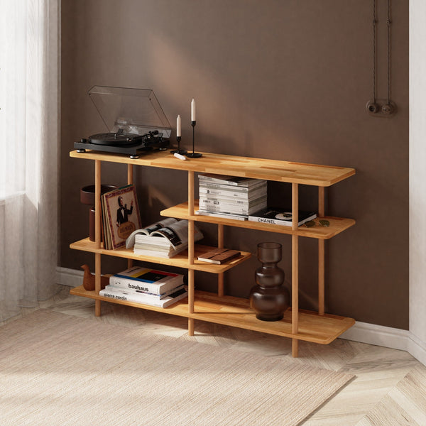 Goria 4 Raflı Kitaplık 160 x 38 cm, %100 masif kayın, ev ortamında yerleşim ve kullanım görünümü