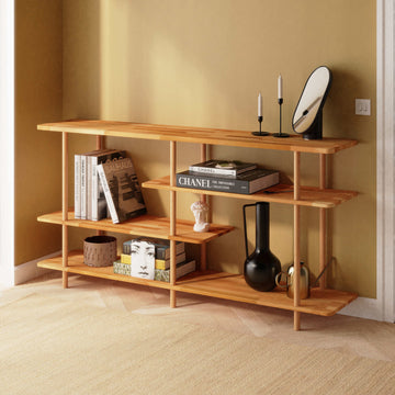 Goria 4 Raflı Kitaplık 180 x 38 cm, %100 masif kayın, ev ortamında yerleşim ve kullanım görünümü