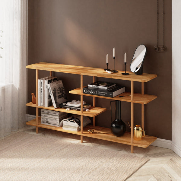 Goria 4 Raflı Kitaplık 180 x 38 cm, %100 masif kayın, ev ortamında yerleşim ve kullanım görünümü