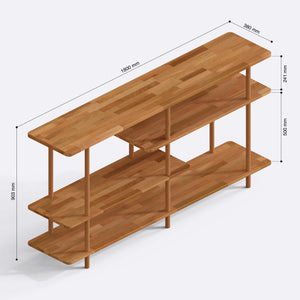 Goria 4 Raflı Kitaplık 180 x 38 cm ölçülendirilmiş teknik görünümü, milimetre cinsinden genişlik, derinlik ve yükseklik