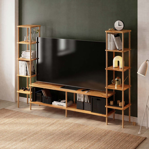 Ingra TV Ünitesi 244 x 38 cm, %100 masif kayın, doğal ahşap dokusu, ev ortamında kullanım görünümü