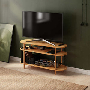 Aphe TV Ünitesi 120 x 38 cm, %100 masif kayın, doğal ahşap dokusu, ev ortamında kullanım görünümü