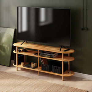 Aphe TV Ünitesi 160 x 38 cm, %100 masif kayın, doğal ahşap dokusu, ev ortamında kullanım görünümü
