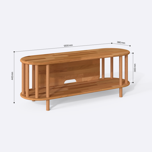 Leia TV Ünitesi 120 x 38 cm ölçülendirilmiş teknik görünümü, milimetre cinsinden genişlik, derinlik ve yükseklik