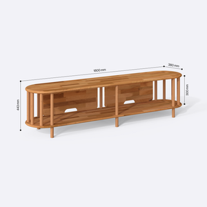 Leia TV Ünitesi 180 x 38 cm ölçülendirilmiş teknik görünümü, milimetre cinsinden genişlik, derinlik ve yükseklik