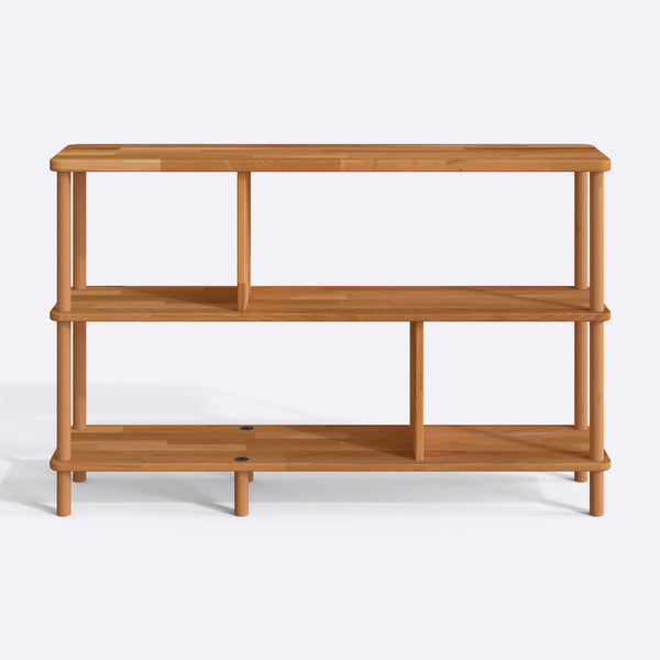 Netu 3 Raflı Kitaplık 120 x 28 cm, %100 masif kayın, doğal ahşap dokusu, beyaz zeminde önden stüdyo çekimi