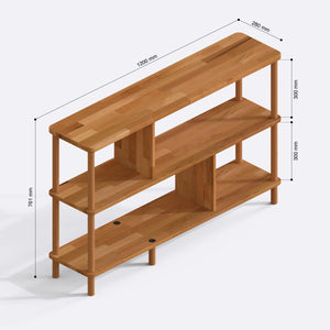 Netu 3 Raflı Kitaplık 120 x 28 cm ölçülendirilmiş teknik görünümü, milimetre cinsinden genişlik, derinlik ve yükseklik