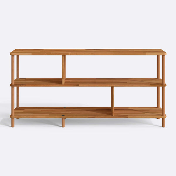 Netu 3 Raflı Kitaplık 160 x 38 cm, %100 masif kayın, doğal ahşap dokusu, beyaz zeminde önden stüdyo çekimi
