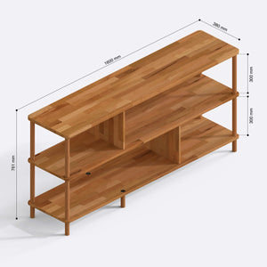 Netu 3 Raflı Kitaplık 160 x 38 cm ölçülendirilmiş teknik görünümü, milimetre cinsinden genişlik, derinlik ve yükseklik
