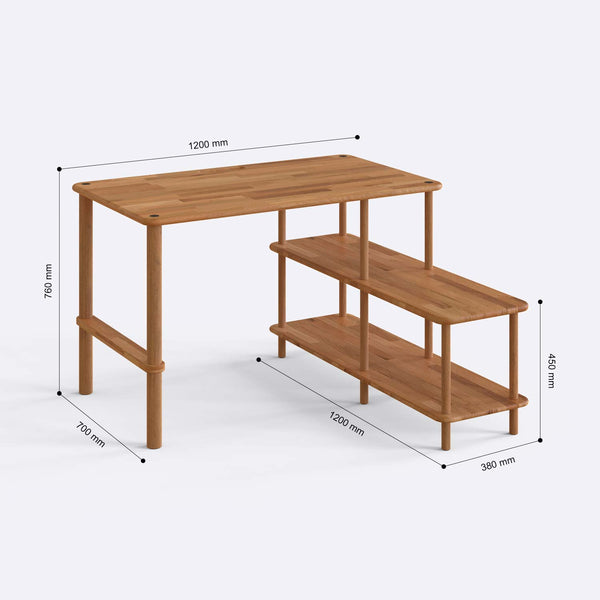 Helra Çalışma Masası 120 x 70 cm ölçülendirilmiş teknik görünümü, milimetre cinsinden genişlik, derinlik ve yükseklik