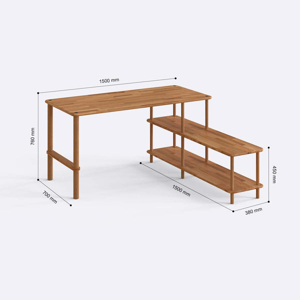 Helra Çalışma Masası 150 x 70 cm ölçülendirilmiş teknik görünümü, milimetre cinsinden genişlik ve yükseklik