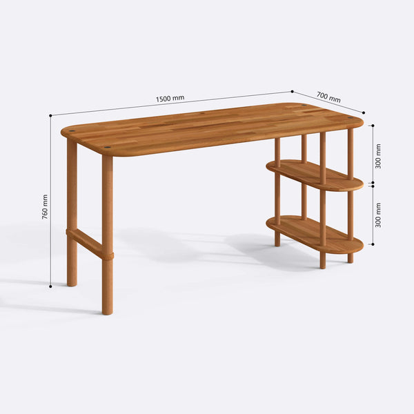 Rylai V2 Çalışma Masası 150 x 70 cm ölçülendirilmiş teknik görünümü, milimetre cinsinden genişlik, derinlik ve yükseklik