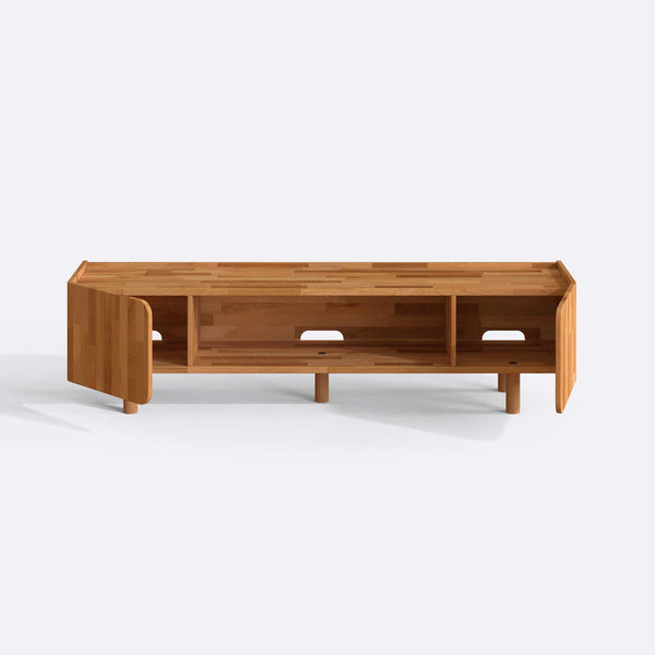 Ledal TV Ünitesi 180 x 40 cm, %100 masif kayın, doğal ahşap dokusu, beyaz zeminde önden stüdyo çekimi