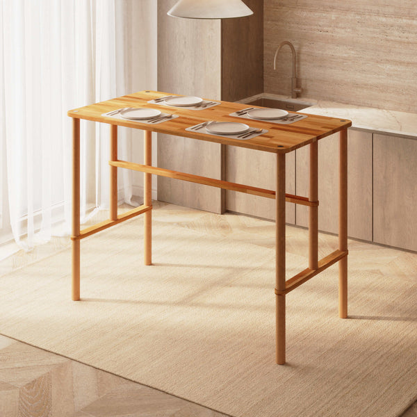 Reva Bar Masası 150 x 78 cm, %100 masif kayın, doğal ahşap dokusu, ev ortamında kullanım görünümü