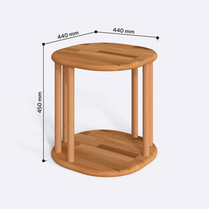 Ube Sehpa 44 x 44 cm ölçülendirilmiş teknik görünümü, milimetre cinsinden genişlik, derinlik ve yükseklik