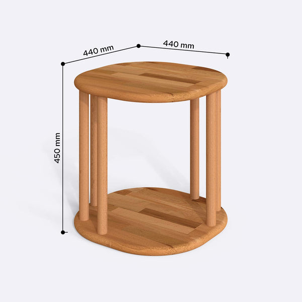 Ube Sehpa 44 x 44 cm ölçülendirilmiş teknik görünümü, milimetre cinsinden genişlik, derinlik ve yükseklik