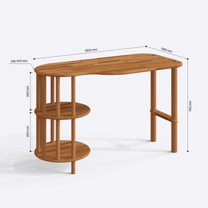 Roum Çalışma Masası 120 x 58 cm ölçülendirilmiş teknik görünümü, milimetre cinsinden genişlik, derinlik ve yükseklik