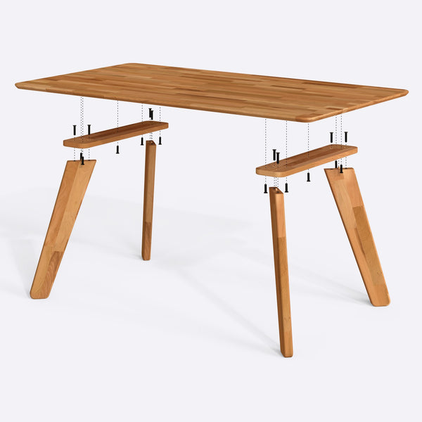 Han Yemek Masası 180 x 100 cm, parçalarına ayrılmış montaj şeması, vida ve bağlantı elemanları