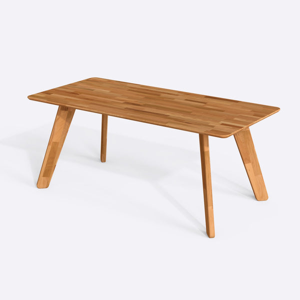 Han Yemek Masası 190 x 90 cm, %100 masif kayın, beyaz zeminde üç çeyrek açıdan çekim