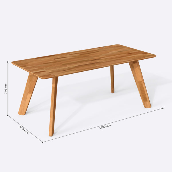 Han Yemek Masası 190 x 90 cm, ölçülendirilmiş teknik çizim, 1900 x 900 mm tabla ölçüsü
