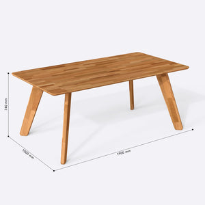 Han Yemek Masası 190 x 100 cm, ölçülendirilmiş teknik çizim, 1900 x 1000 mm tabla ölçüsü
