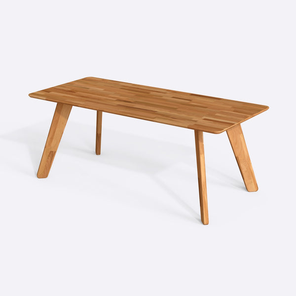 Han Yemek Masası 200 x 90 cm, %100 masif kayın, beyaz zeminde üç çeyrek açıdan çekim
