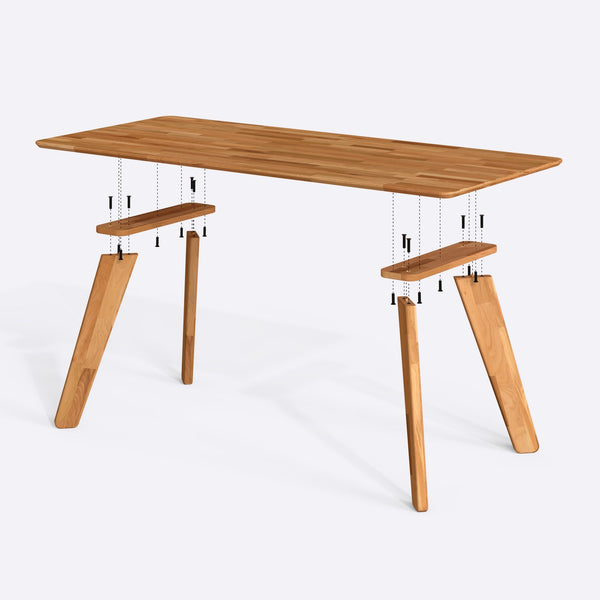 Han Yemek Masası 200 x 90 cm, parçalarına ayrılmış montaj şeması, vida ve bağlantı elemanları