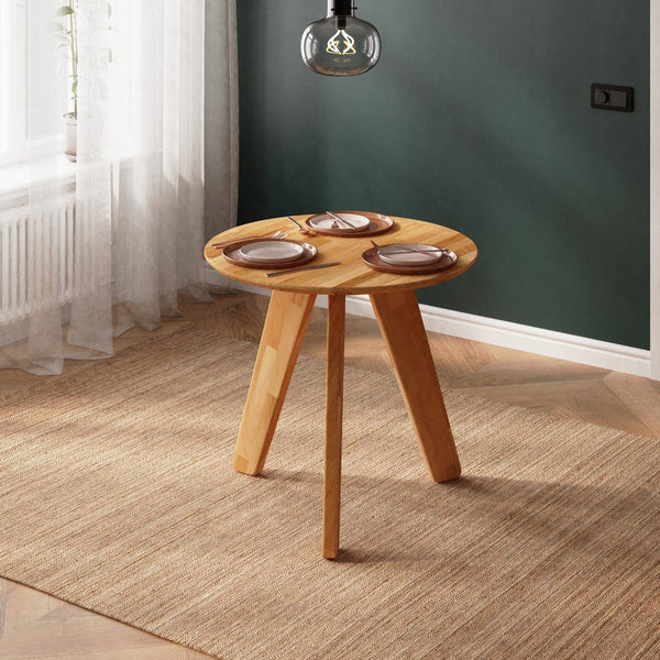 Yase Yuvarlak Yemek Masası 80 x 80 cm, %100 masif kayın, doğal ahşap dokusu, ev ortamında kullanım görünümü