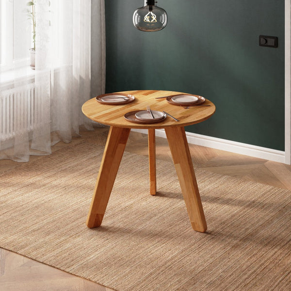 Yase Yuvarlak Yemek Masası 90 x 90 cm, %100 masif kayın, doğal ahşap dokusu, ev ortamında kullanım görünümü