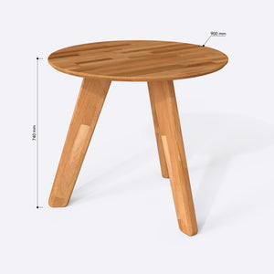 Yase Yuvarlak Yemek Masası 90 x 90 cm, ölçülendirilmiş teknik çizim, 900 x 900 mm tabla ölçüsü