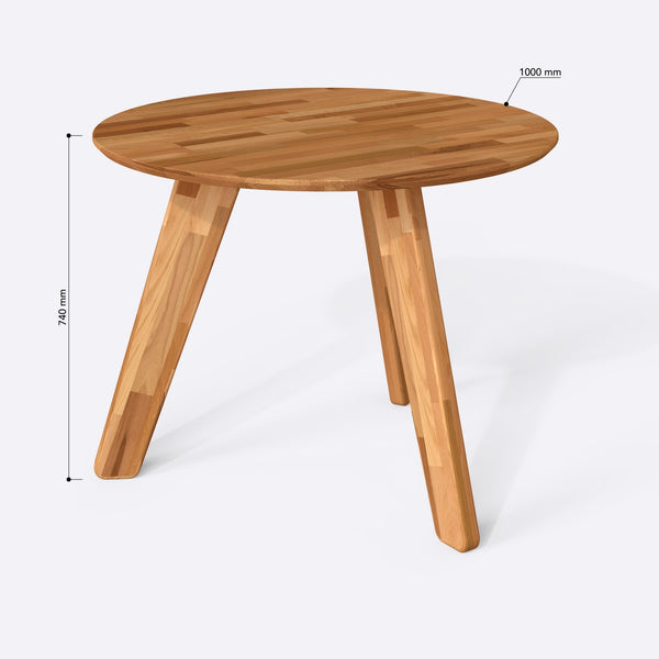 Yase Yuvarlak Yemek Masası 100 x 100 cm, ölçülendirilmiş teknik çizim, 1000 x 1000 mm tabla ölçüsü