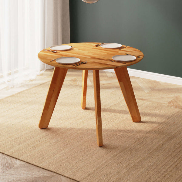 Yase Yuvarlak Yemek Masası 110 x 110 cm, %100 masif kayın, doğal ahşap dokusu, ev ortamında kullanım görünümü