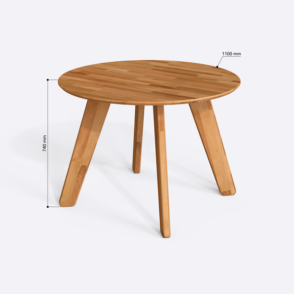 Yase Yuvarlak Yemek Masası 110 x 110 cm, ölçülendirilmiş teknik çizim, 1100 x 1100 mm tabla ölçüsü