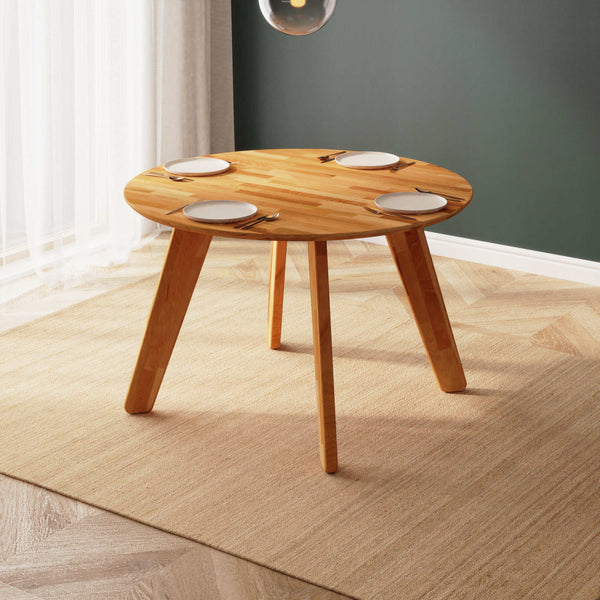 Yase Yuvarlak Yemek Masası 120 x 120 cm, %100 masif kayın, doğal ahşap dokusu, ev ortamında kullanım görünümü