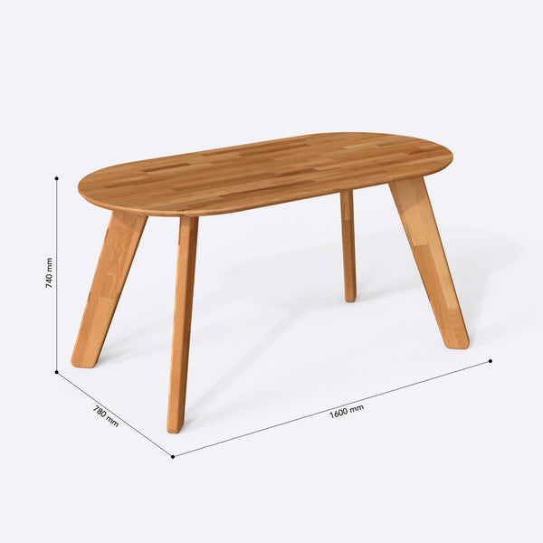Yase Yemek Masası 160 x 78 cm, ölçülendirilmiş teknik çizim, 1600 x 780 mm tabla ölçüsü