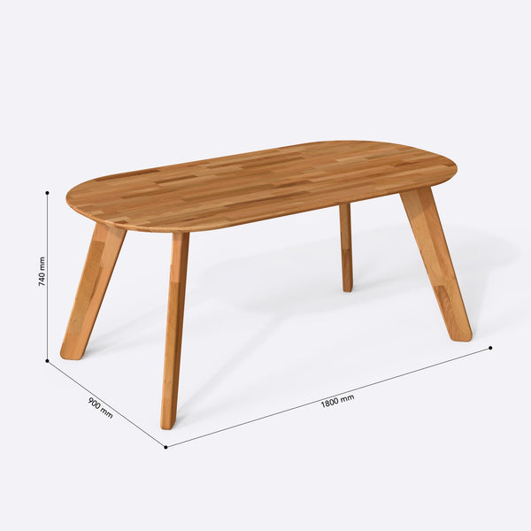 Yase Yemek Masası 180 x 90 cm, ölçülendirilmiş teknik çizim, 1800 x 900 mm tabla ölçüsü