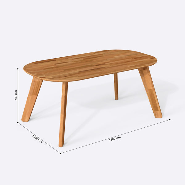 Yase Yemek Masası 180 x 100 cm, ölçülendirilmiş teknik çizim, 1800 x 1000 mm tabla ölçüsü