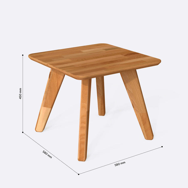 Han Kare Sehpa 58 x 58 cm ölçülendirilmiş teknik görünümü, milimetre cinsinden genişlik, derinlik ve yükseklik