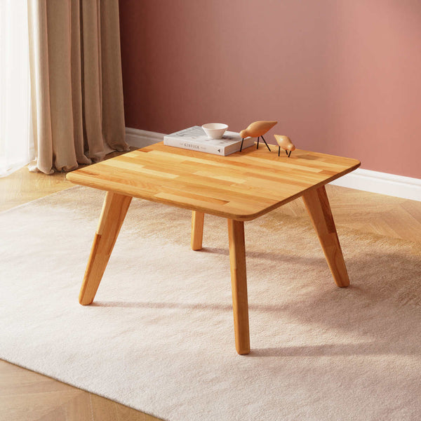Han Kare Sehpa 78 x 78 cm, %100 masif kayın, doğal ahşap dokusu, ev ortamında kullanım görünümü