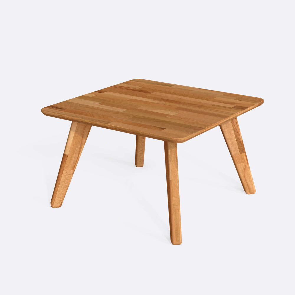 Han Kare Sehpa 78 x 78 cm, %100 masif kayın, doğal ahşap dokusu, ev ortamında kullanım görünümü