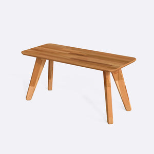 Han Dikdörtgen Sehpa 100 x 44 cm, %100 masif kayın, doğal ahşap dokusu, beyaz zeminde üç çeyrek açıdan stüdyo çekimi