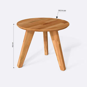 Yase Yuvarlak Sehpa 58 x 58 cm ölçülendirilmiş teknik görünümü, milimetre cinsinden genişlik, derinlik ve yükseklik