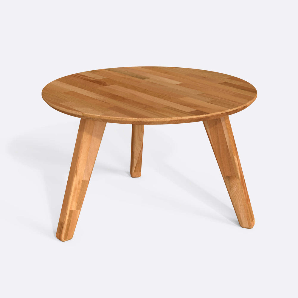 Yase Yuvarlak Sehpa 78 x 78 cm, %100 masif kayın, doğal ahşap dokusu, ev ortamında kullanım görünümü