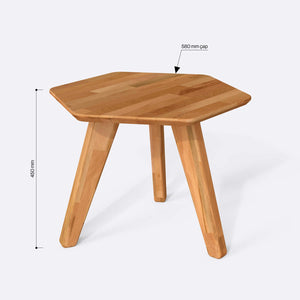 Yase Altıgen Sehpa 58 x 58 cm ölçülendirilmiş teknik görünümü, milimetre cinsinden genişlik ve yükseklik