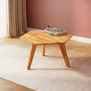 Yase Altıgen Sehpa 78 x 78 cm, %100 masif kayın, doğal ahşap dokusu, ev ortamında kullanım görünümü